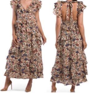 House of Harlow 1960 Sister Print Floral Ruffle Tiered Maxi Dress